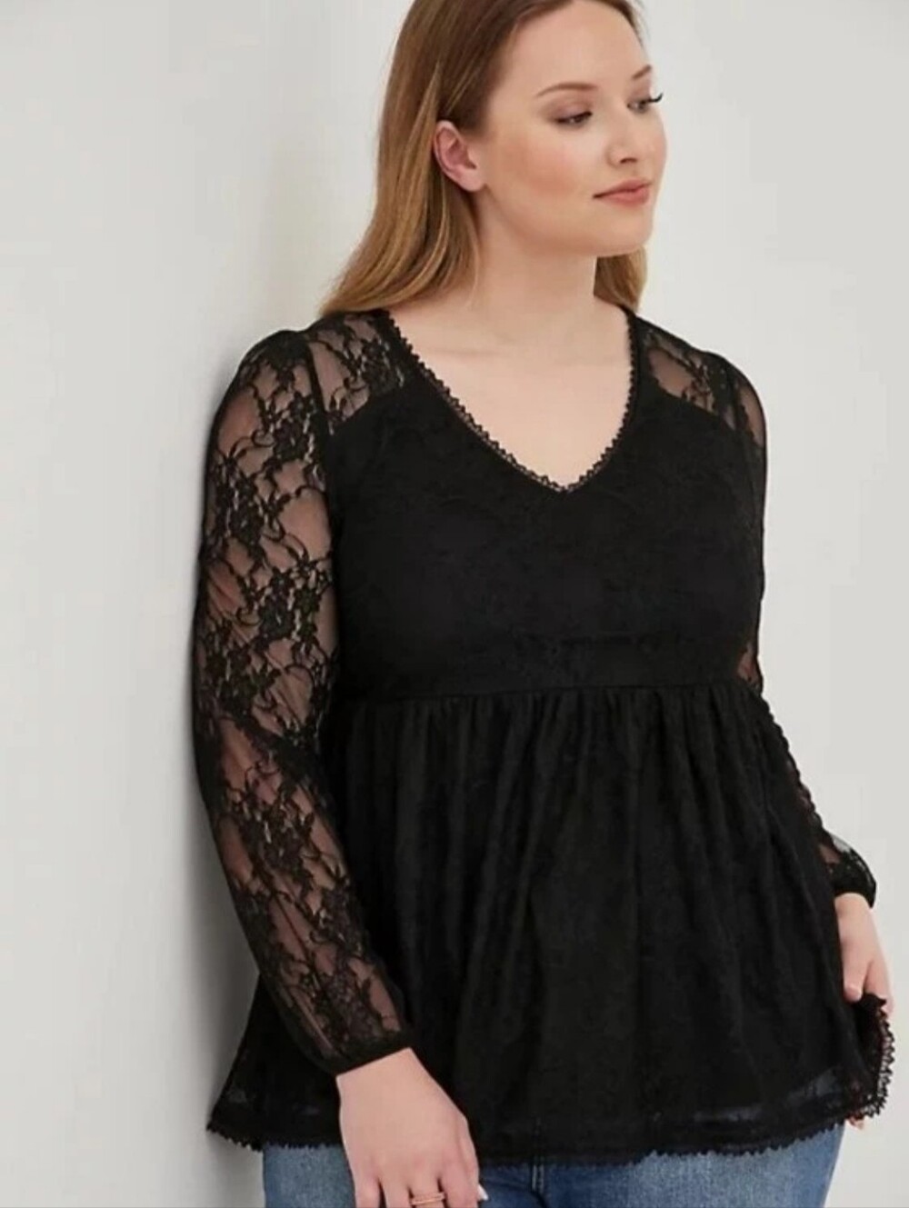 Torrid Womens Lace Babydoll Top Boho Whitchy Dark Fairy Black Whimsigoth Plus 2X